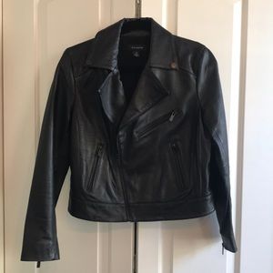 Halogen Black Leather Moto Jacket- Petite Medium